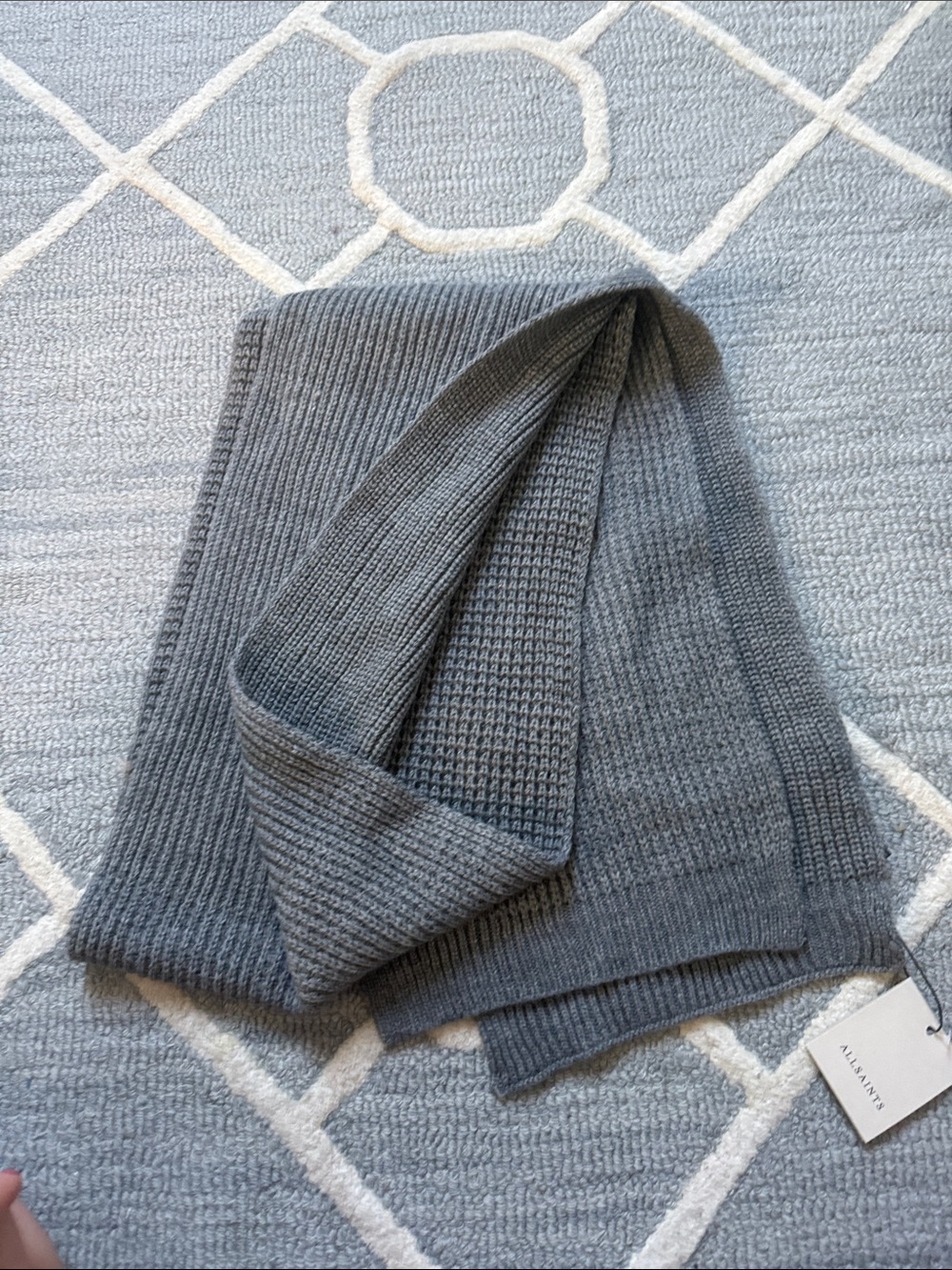 AllSaints Angled Stitch Wool Blend Knit Scarf Gray NWT
